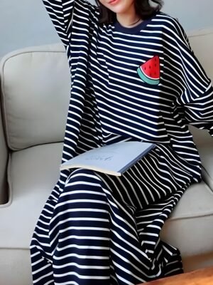 قميص نوم قطني مقلم